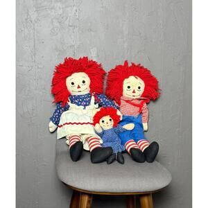Vintage 1960's Raggedy Ann Doll Trio Andy + Baby Ann Dolls